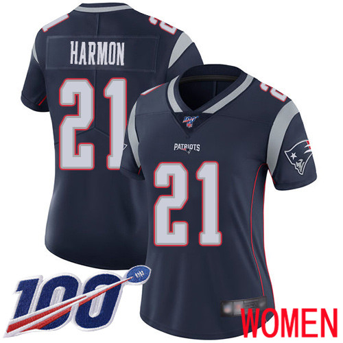 New England Patriots Football 21 100th Limited Navy Blue Women Duron Harmon Home NFL Jersey